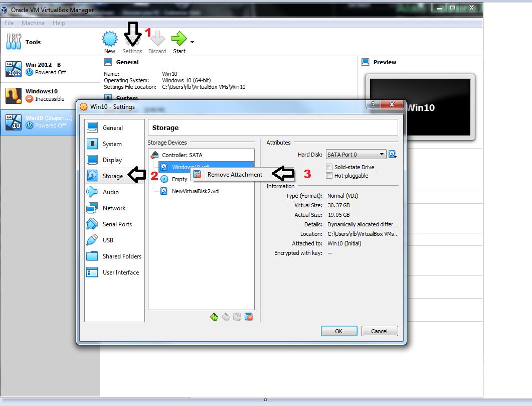 Screen shot remove onebox virtual machine disk