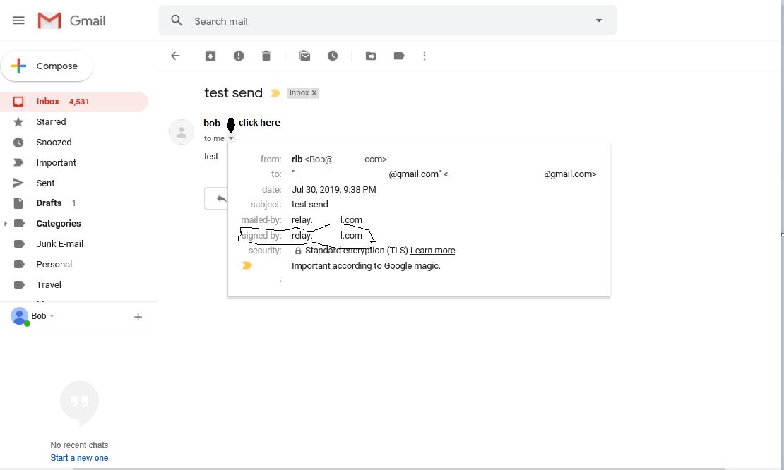 screen shot showing email sent from dynu is signed