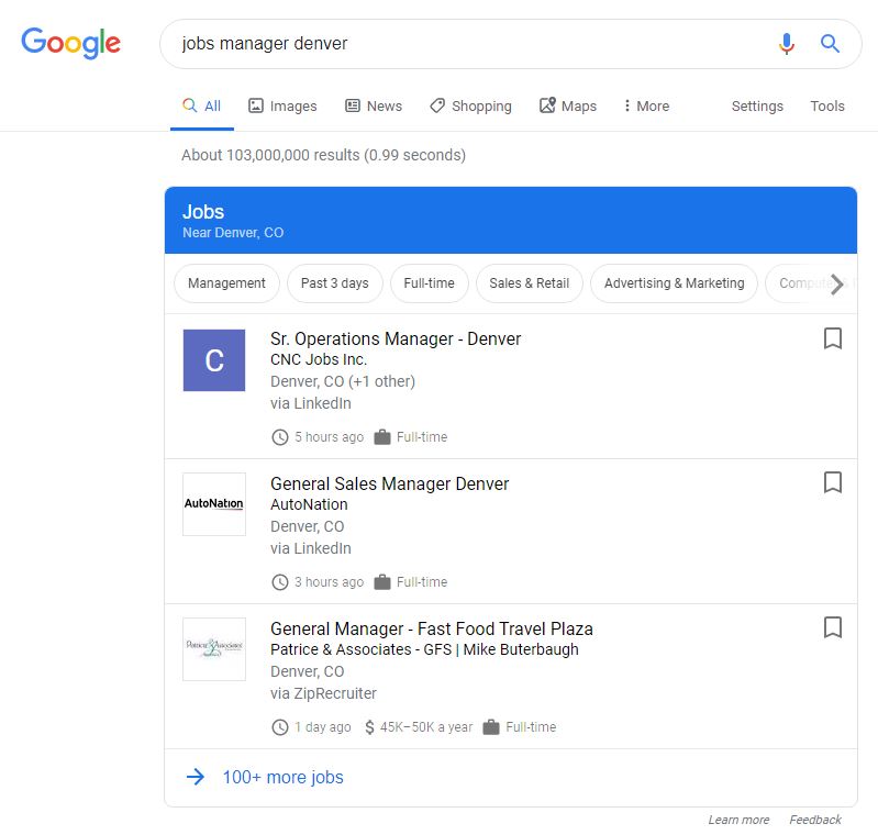 google for jobs screenshot